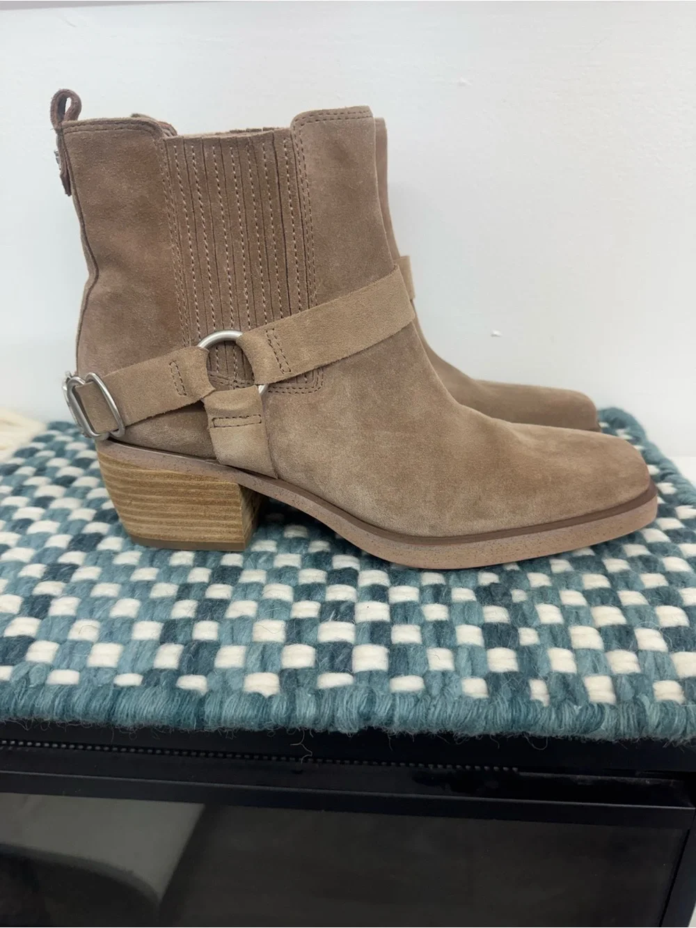 Sam Edelman Taupe Suede Ankle Booties with Harness Detail